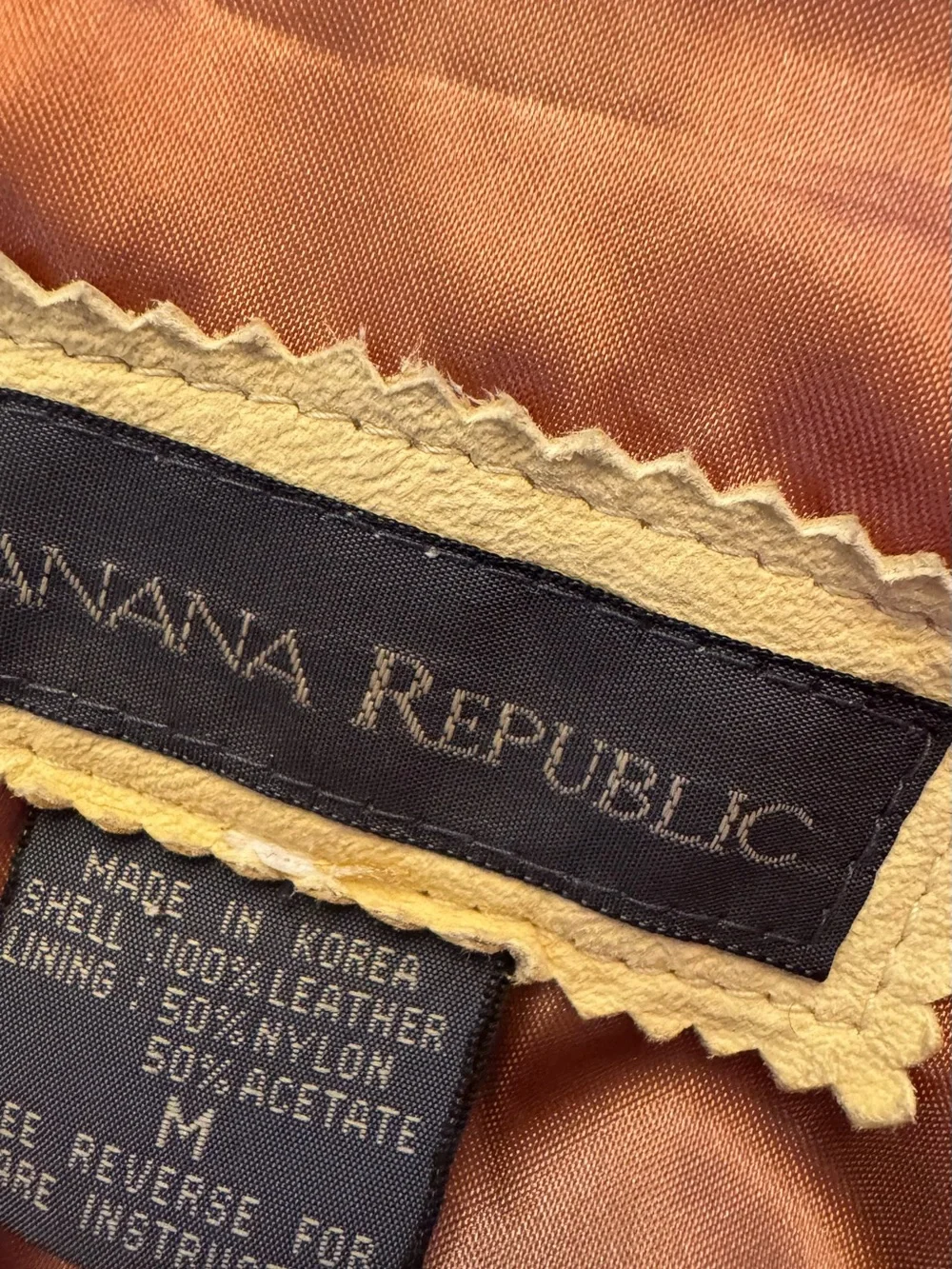 90s Vintage Banana Republic Yellow Leather Safari Vest Brown Satin Lining Small